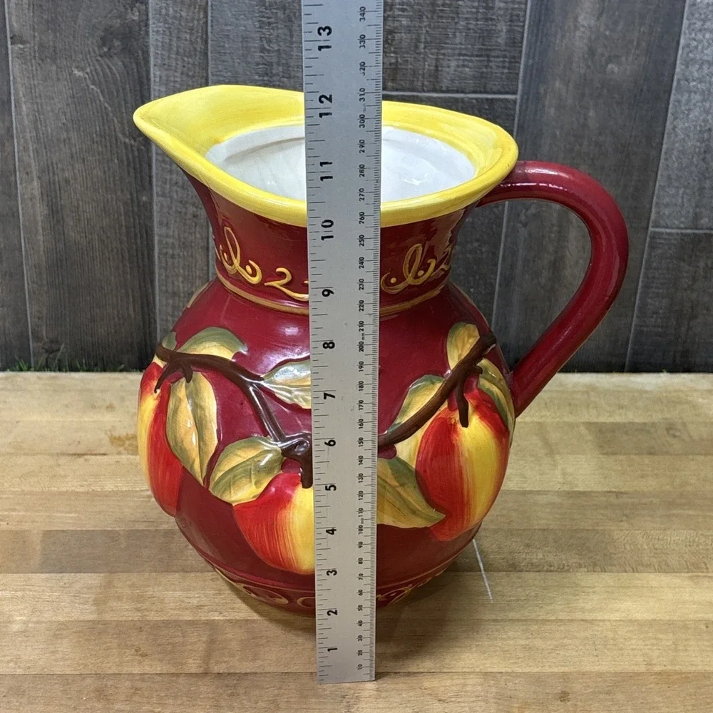 Vtg Nonni's Biscotti Large Red Apple Ceramic Pitcher! 10